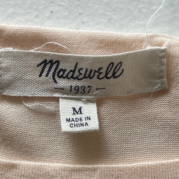 Madewell Top Blouse Womens Medium Peach Polka Dot Silk 3/4 Sleeve Semi-Sheer - Picture 6 of 13